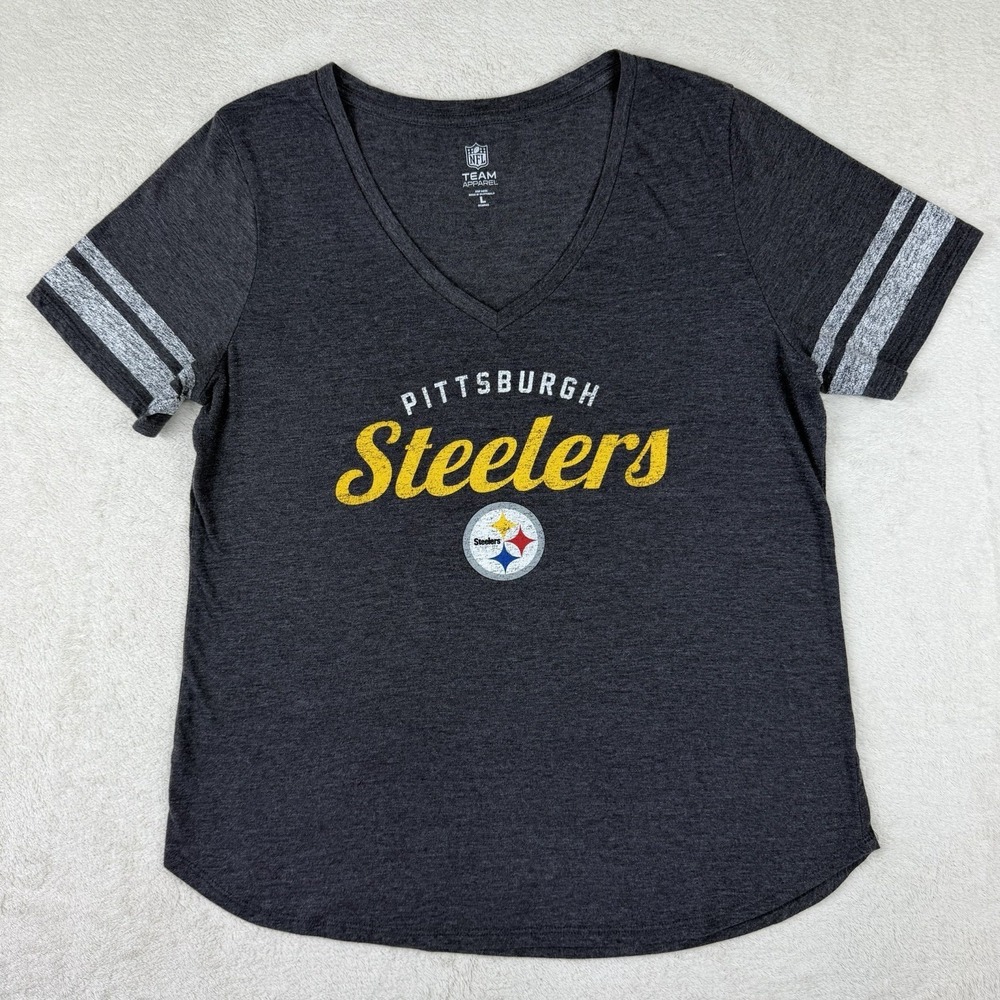 NFL Pittsburgh Steelers Womens Gray T-Shirt Size Large‎ Screen Print Graphic